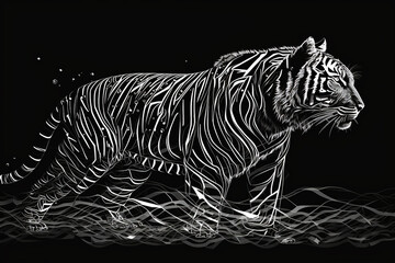 Black and white tiger vector, illustration, Generative AI