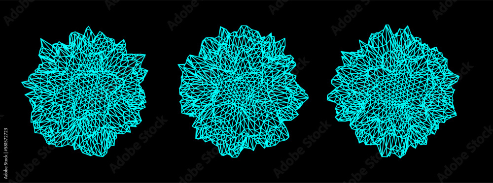 Leinwandbilder distorted spheres and blobs made of mesh. set of abstract vector 3d shapes for cover or poster desig