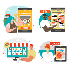 Food, clothes and purchases online delivery scene