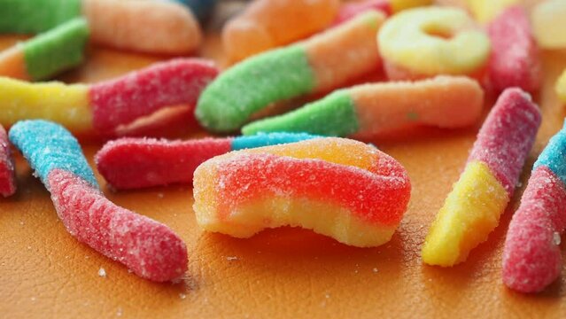 colorful candy sweet jelly in a bowl on table 