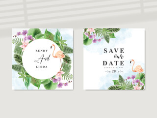 beautiful floral tropical wedding invitation card