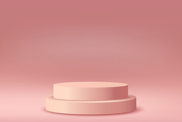 Podium, stepped pedestal in pink colors on an abstract background