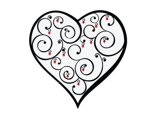 Hearts with scrolls. Floral design of hearts
