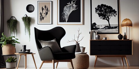 Stylish Scandinavian Composition Of Living Room. Generative AI