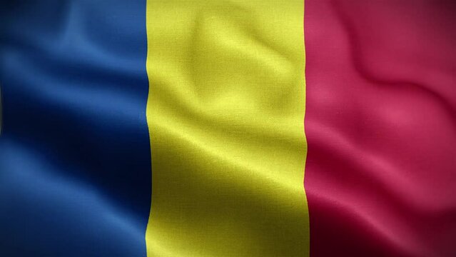 4K Textured Flag of Romania Animation Stock Video - Romanian Flag Waving in Loop - Highly Detailed Romania Flag Stock Video