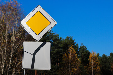 International traffic signs 'Priority road', 'The way of priority road'