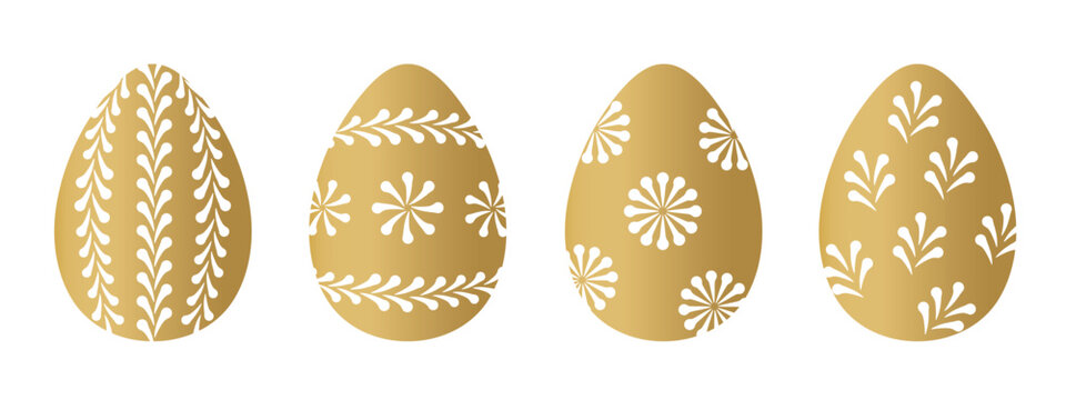 set of different golden easter eggs with traditional ornaments - vector illustration