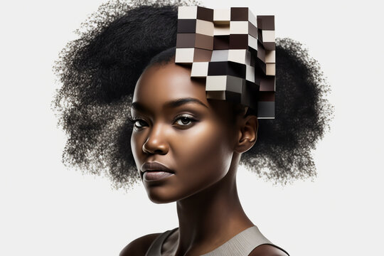 Close-up portrait of a beautiful young African-American woman with a futuristic hairstyle - isolated, not based on a real person, Generative AI
