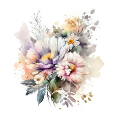 Fototapeta na wymiar Cute Watercolor Natural Flower Illustration AI Generative.