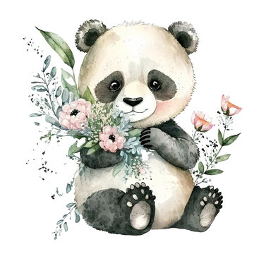 Cute Watercolor Panda.