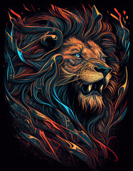 Lion illustration logo, ethereal, spiritual, beautiful painting. Colorful, majestic. Generative AI