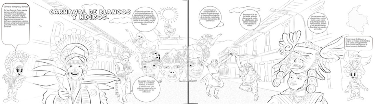 Carnaval de blancos y negros dibujo en Colombia. 