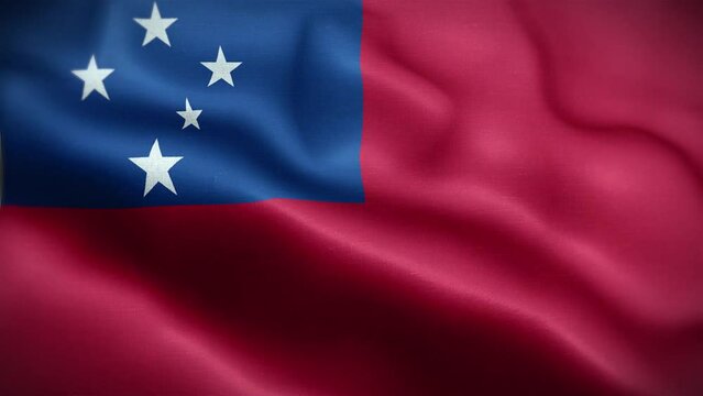 4K Textured Flag of Samoa Animation Stock Video - Samoan Flag Waving in Loop - Highly Detailed Samoa Flag Stock Video
