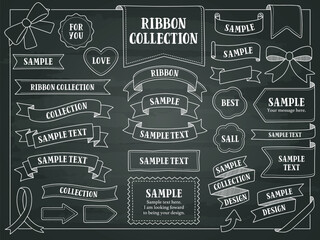 チョーク画のリボンのフレームデザインセット