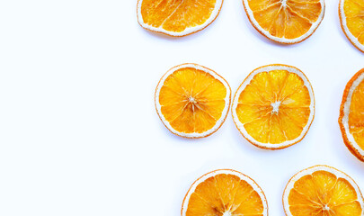 Dried Orange slices on white background.