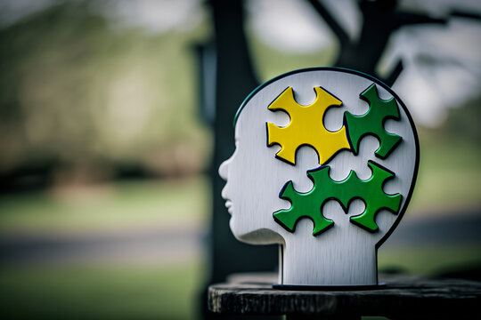 child head pazzle autism symbol psychological  mental disorder of the brain Generative AI