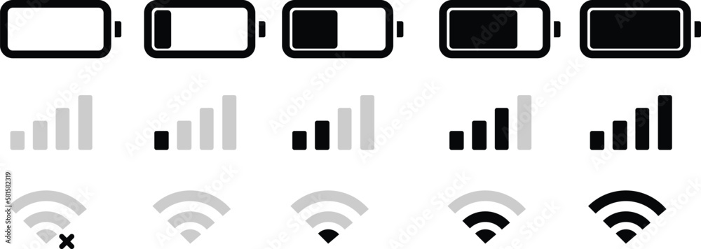 Wall mural set wifi icon isolated on white background for phone. phone bar status icons, battery icon, wifi sig