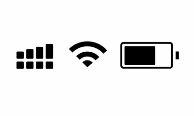 set wifi icon isolated on white background for phone. Phone bar status Icons, battery Icon, wifi signal strength. Vector for mobile phone. Vector illustration 