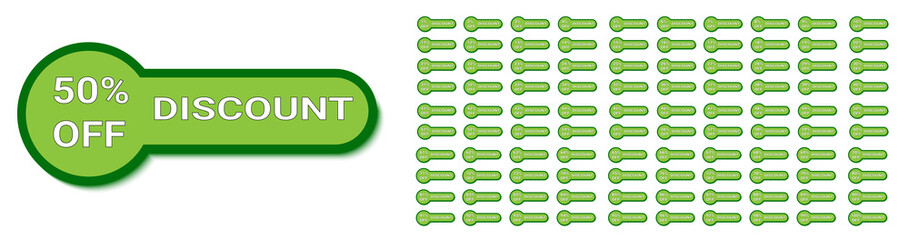 discount button from 1 to 100 off green numbers with background glossy button 
100, icons, buttons, illustration, numbers, green