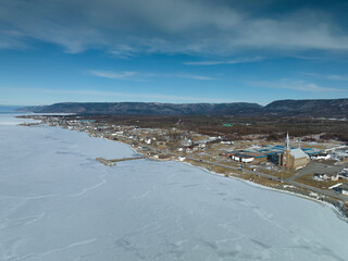 Winter scene in Cheticamp Harbour on Cape Breton Island in Nova Scotia.