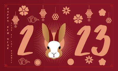 Chinese 2023 traditional ornaments, ornaments set, lettering happy new year 2023 of the rabbit