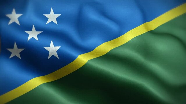 4K Textured Flag of Solomon Islands Animation Stock Video - Solomon Islander Flag Waving in Loop - Highly Detailed The Solomons Flag Stock Video