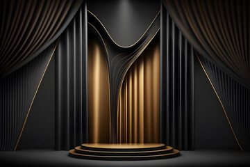 Elegant gold and black podium for product presentation, illustration ai generative