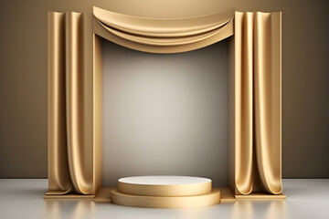 Gold and white podium for product presentation, illustration ai generative