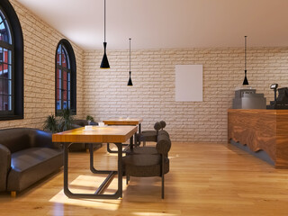 Cafe interior 3d render, 3d illustration  