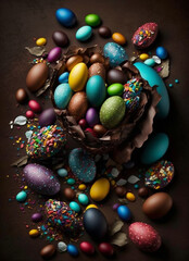 Obraz na płótnie Canvas Easter is coming and nothing better than celebrating with lots of chocolate. Eggs, worlds of chocolate, everything for you to choose from and enjoy these images.