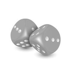 Vector 3d Realistic Gray Game Dice with White Dots Set Closeup Isolated on White Background. Game Cubes Couple for Gambling in Different Positions, Casino Dices, Round Edges