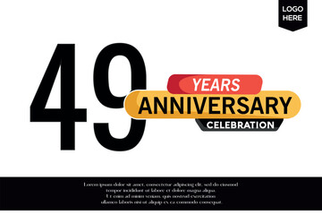 49th anniversary celebration logotype black yellow colored with text in gray color  isolated on white background vector template design 