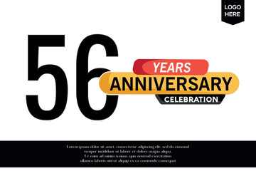 56th anniversary celebration logotype black yellow colored with text in gray color  isolated on white background vector template design 