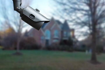 CCTV Camera with house in background. Close-up.