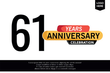 61th anniversary celebration logotype black yellow colored with text in gray color  isolated on white background vector template design 