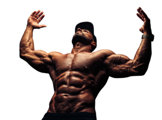 Young strong man bodybuilder in cap