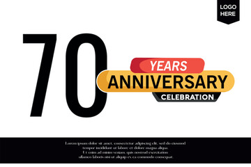 70th anniversary celebration logotype black yellow colored with text in gray color  isolated on white background vector template design 