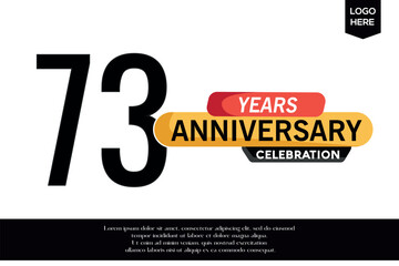 73rd  anniversary celebration logotype black yellow colored with text in gray color isolated on white background vector template design