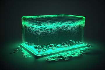 Glowing green neon, geometric abstract background, Generative AI
