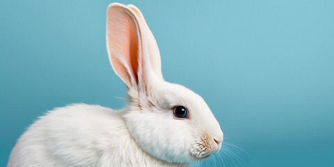 white rabbit on a blue background