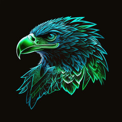 Glowing head of an eagle on a black background