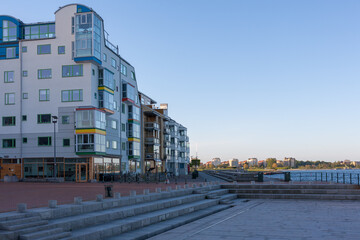 urban street view city Malmo Sweden Europe modern residential architecture building coastline 