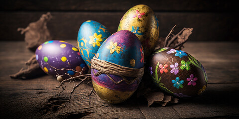 easter eggs in a nest, colorful