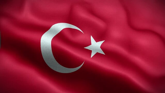 4K Textured Flag of Turkey Animation Stock Video - Turkish Flag Waving in Loop - Highly Detailed Turkey Flag Stock Video