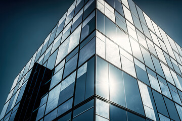 Plakat Glass building with transparent facade of the building. Illustration AI Generative