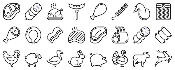 Line icons about meat on transparent background with editable stroke.