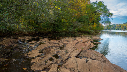 Rocks on Bank of Etowah River in Fall