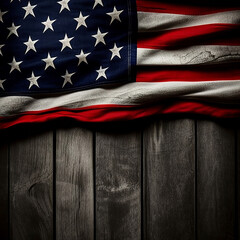 commemorative concept to memorial day, american flag on black wooden background. Generative AI