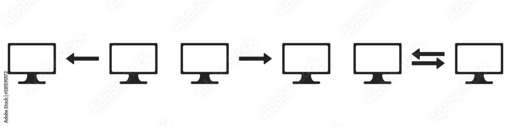 Fototapete computers vector set. set of computers with arrows vector. file transfer icons set between computers