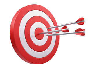 3d illustration. Arrows that hit the exact center of the target. Marketing business strategy concept